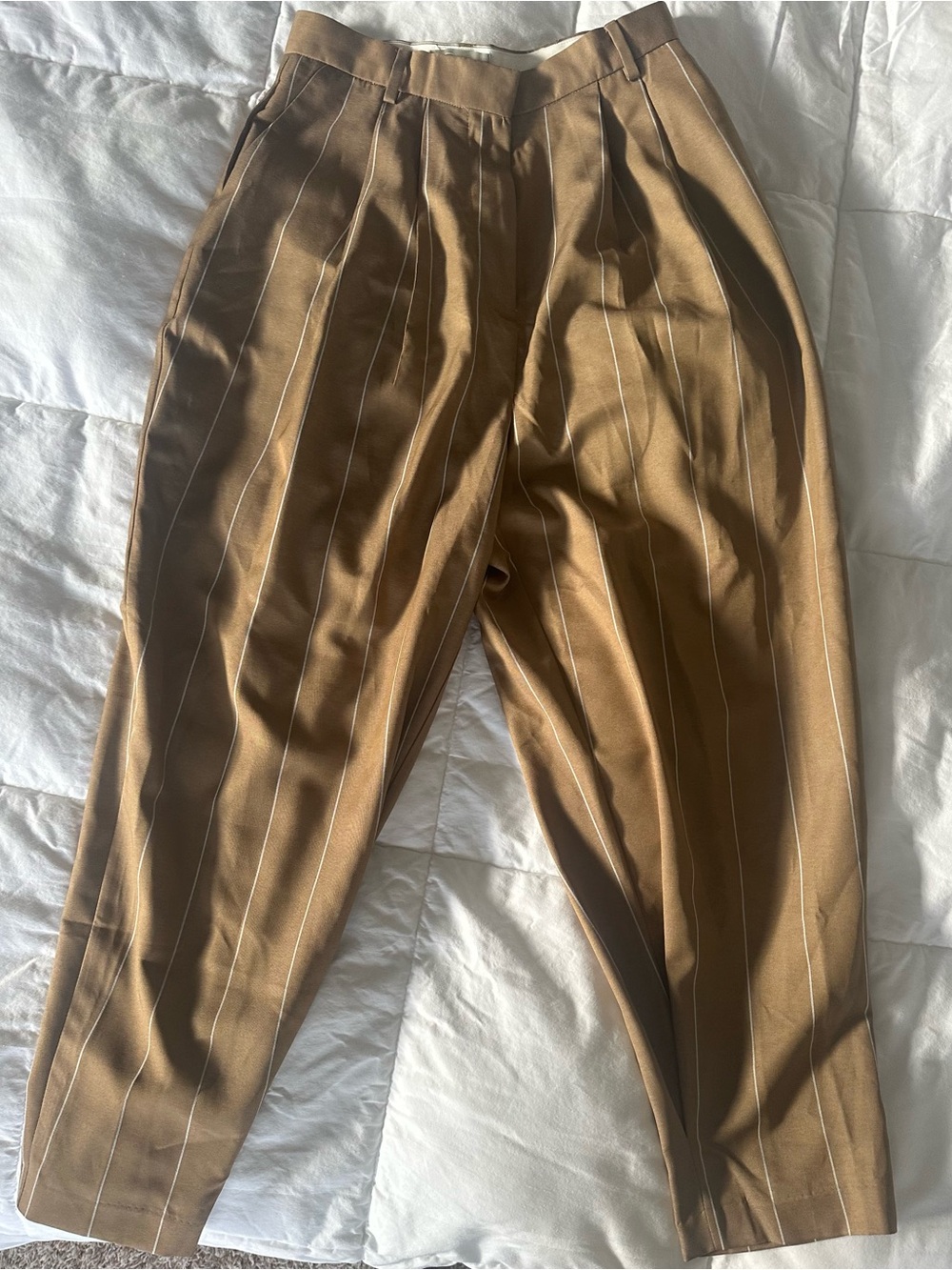 ASOS Brown Pinstripe Pleated Trousers